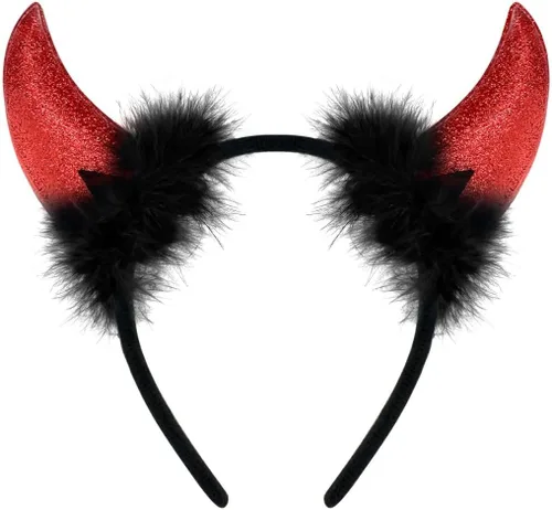 Vista 2 de Diadema de cuernos de diablo, accesorio para disfraz de Halloween, disfraz de disfraces, diadema para cosplay