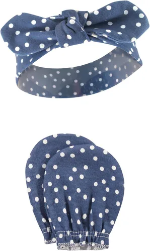 Vista 102 de Hudson Baby Conjunto de diadema de algodón y manoplas para rascar para bebé