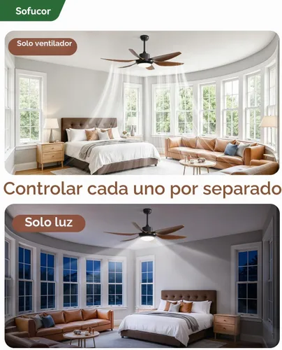 Vista 7 de Sofucor Ventiladores de techo de 54 pulgadas con luces, ventilador de techo para exteriores con control remoto, motor de CC silencioso, ventilador