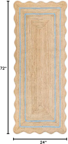 Vista 54 de Alfombra de Yute Natural Ondulada Festoneada - Corredor de Entrada Boho, Festón Estilo Granja, Blanco Roto (8'x10') Camino de entrada bohemio