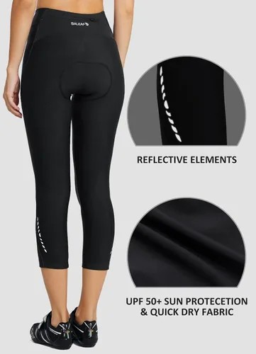 Vista 4 de BALEAF Pantalones cortos acolchados de ciclismo para mujer, pantalones de ciclismo capris para ciclismo, leggings giratorios 34 UPF 50+