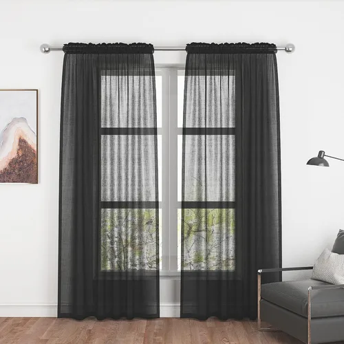 Vista 120 de UPOPO Paneles de Cortina Beige Pequeños Cortinas Transparentes de Gasa de 16 Pulgadas de Largo Cortinas de Cocina de Voile con Textura de Lino