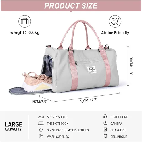Vista 3 de Bolsas de lona deportivas para mujer, A-gret con mango rosa