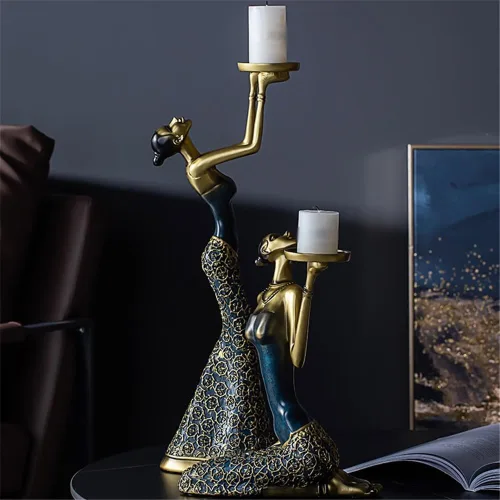 Vista 6 de Portavelas creativos, un par de candelabros creativos, moderno y simple, portavelas para mesa de comedor, decoración del hogar (azul, grande)