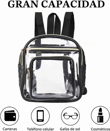 Vista 5 de Mochila transparente aprobada para estadios, resistente mini mochila transparente con bolsillo frontal para conciertos, eventos deportivos, trabajo