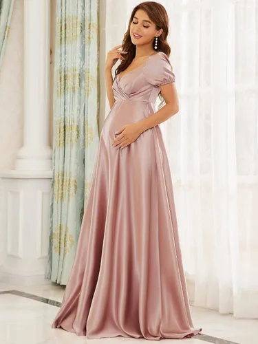 Vista 4 de Ever-Pretty Vestido largo de maternidad de manga corta con cuello en V profundo para baby shower 20801