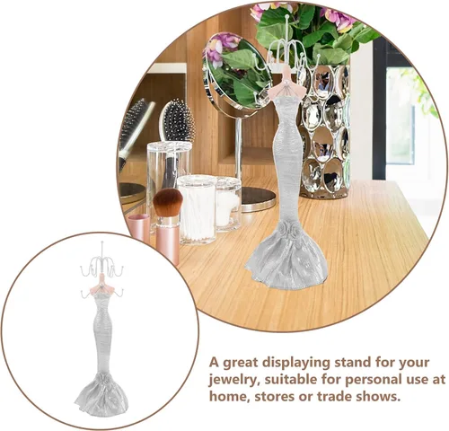 Vista 9 de POPETPOP Soporte de exhibición de maniquí de joyería de resina modelo grande de plata patrón collar y pendientes organizador de exhibición al por