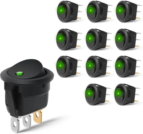 Vista 15 de Nilight Interruptor de palanca basculante de 12 piezas, 3 pines 12V 20A con cable, luz LED redonda, interruptores de encendido y apagado SPST