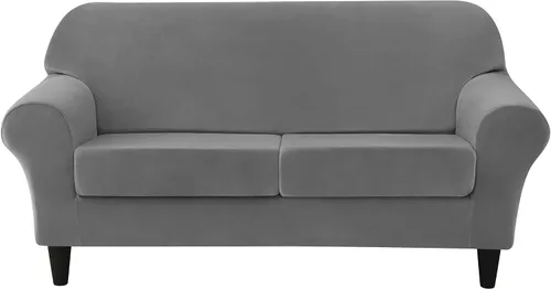 Vista 15 de CONRUSER Funda elástica para sofá, funda de terciopelo suave para sofá de un solo asiento con funda de cojín, protector de muebles (beige, talla S)