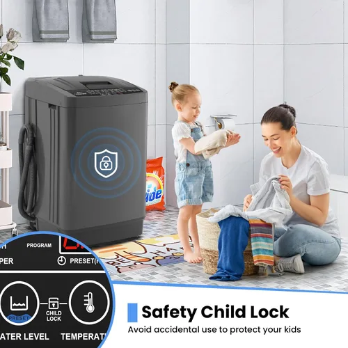 Vista 5 de NICTEMAW - Lavadora portátil de 17.8 libras, lavadora portátil completamente automática de 2.4 pies cúbicos con 10 programas de lavado, 8 niveles