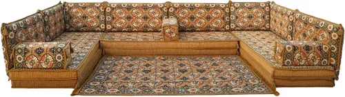 Vista 27 de arabicsofa Sofás seccionales en U hechos a mano – Asientos tradicionales en el suelo estilo Jalsa árabe