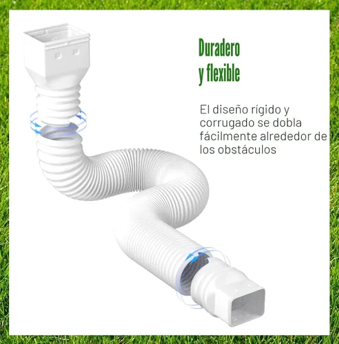 Vista 3 de Paquete de 2 extensiones flexibles de bajante de canalón, conector extensor de bajante de drenaje 21"-68", tornillos incluidos, blanco
