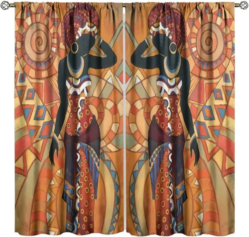 Vista 27 de Cortina de mujer africana, con estampado étnico tribal y étnico, reducción de ruido, para dormitorio, sala de estar, cortinas con aislamiento
