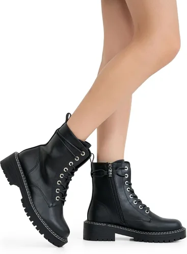 Vista 8 de Jeossy Botines de combate 9627 para mujer con tacón bajo con cordones y cremallera lateral