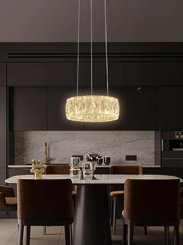 Vista 6 de Araña de Cristal LED Moderna Regulable de 8" Anillo Dorado Luminarias Colgantes para Isla de Cocina Comedor Sala de Estar