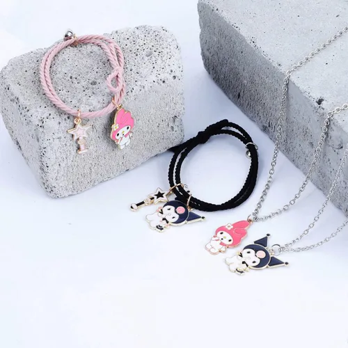 Vista 2 de Pulseras magnéticas de dibujos animados para parejas atracción mutua lindo collar de gatito Acero inoxidable multicolorfantasía
