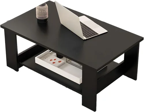 Vista 3 de Mesa auxiliar rectangular moderna con estante de almacenamiento y 4 patas de madera, mesa rectangular para sala de estar, simple, moderna, creativa