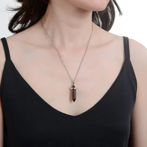 Vista 3 de 1 collar con colgante de bala de piedra preciosa natural, piedra de cristal curativo, cuarzo, reiki, chakras, roca energética, 18 pulgadas