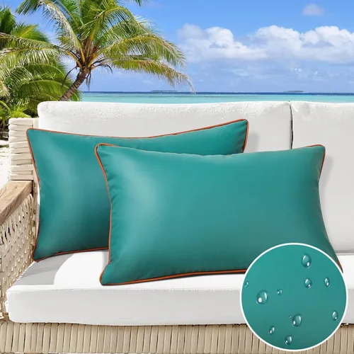 Vista 18 de Paquete de 2 fundas de almohada para exteriores de 12 x 20 pulgadas, resistente al agua, de piel de silicona, resistente a los rayos UV, resistente