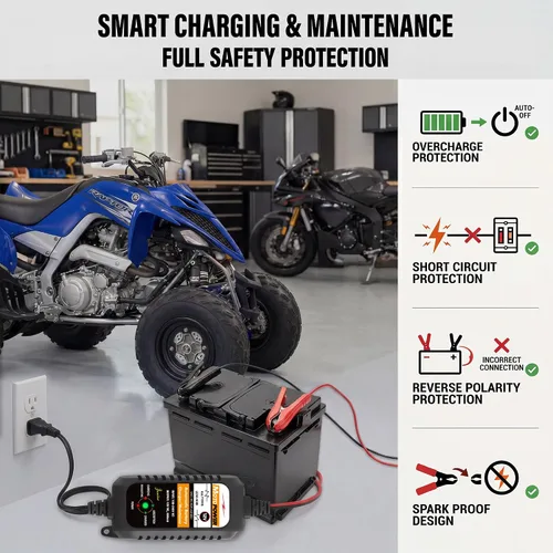 Vista 10 de MOTOPOWER MP00205A 12V 800mA Mantenedor de cargador de batería automático, paquete de 2 Cargador de batería, mantenedor de batería, cargador