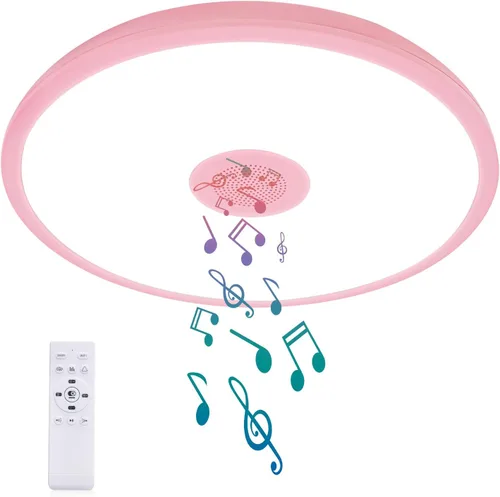 Vista 8 de Lámpara de techo LED inteligente impermeable de montaje empotrado, con altavoz Bluetooth, 28 cm, 18 vatios, lámpara de música regulable, luz RGB