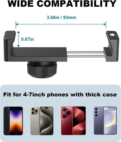 Vista 5 de Soporte de teléfono para bicicleta estática reclinada, se adapta a teléfonos inteligentes de 4 a 7 pulgadas Durable aluminum arm with a secure