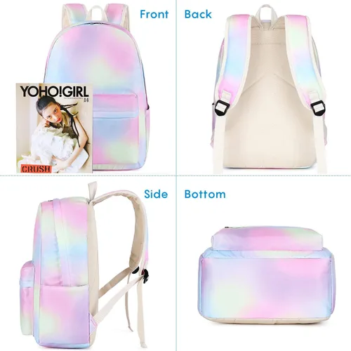 Vista 2 de Pawsky Mochila escolar para niñas, resistente al agua, mochila para laptop con bolsa de almuerzo y estuche para lápices