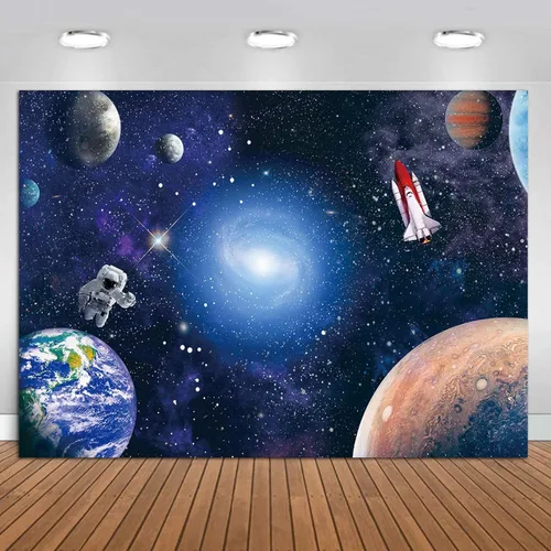 Vista 7 de CGXINS Fondo de fotografía del espacio exterior para bebés y niños, decoración de fiesta de cumpleaños temática de astronauta, universo, galaxia