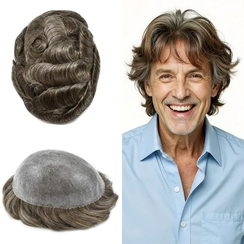 Vista 415 de Toupee para hombre 100% cabello humano real tupé para hombres 0.004 in piel de poliuretano para hombre, sistema de reemplazo de piezas de pelo