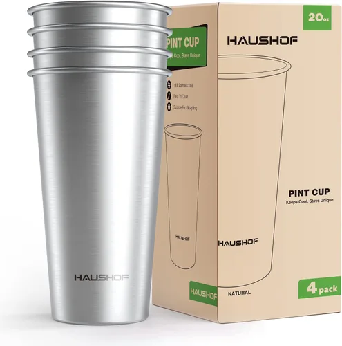 Vista 10 de HAUSHOF Taza de pinta, tazas de acero inoxidable de 14 onzas, tazas de metal apilables, tazas de pinta de cerveza apilables para el hogar, fiesta