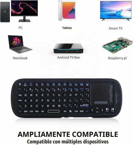 Vista 2 de iPazzPort Mini teclado inalámbrico de 2.4G con panel táctil, controlador de teclado portátil ligero, compatible con Android TV