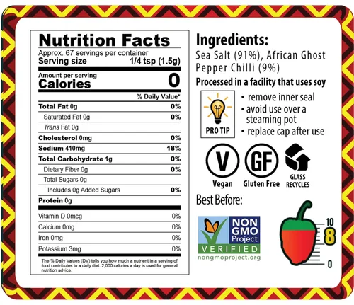 Vista 2 de African Dream Foods - Sal picante de pimienta fantasma Sal de chile totalmente natural Fabricado con pimientos fantasma africanos 3.5 onzas