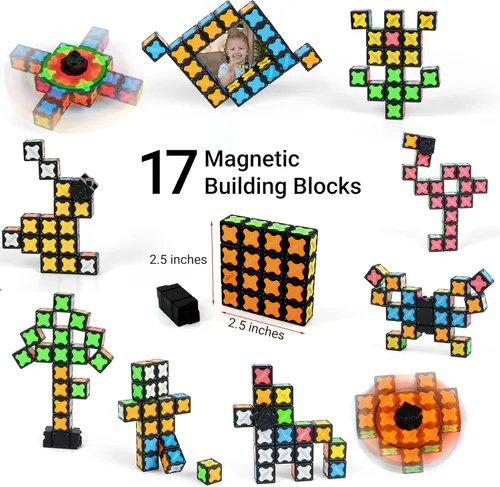 Vista 4 de TOSY Spinner Fidget Magnético que Brilla - 16 Bloques, Juguete 3 en 1: Spinner Fidget Transformable, Cubo Infinito/Rompecabezas, Brillante, Rellenos