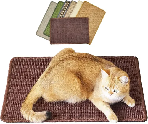 Vista 9 de Alfombrilla de rascar para gatos, 23.6 x 15.7 pulgadas, rascadores de sisal natural para gatos de interior con cintas de velcro, tapete para rascar