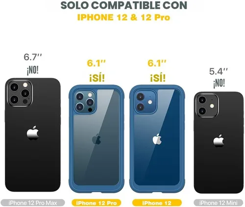 Vista 7 de Carcasa Diaclara diseñada para iPhone 12/12 Pro, carcasa completa resistente con protector de pantalla táctil y antiarañazos integrado, carcasa