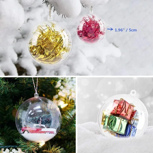 Vista 5 de AGM - 20 bolas de adornos rellenables de plástico transparente de 1.97 pulgadas, bolas de adornos colgantes para árbol de Navidad, manualidades