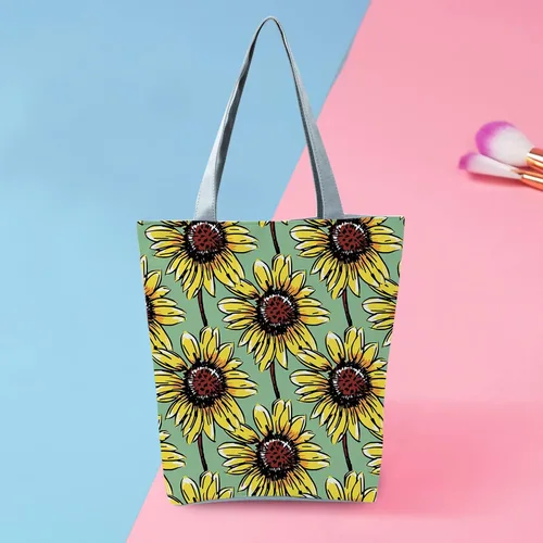 Vista 3 de Bolsos de hombro para mujer, estilo holgado, moderno, gran capacidad, con cremallera, estampado de girasoles