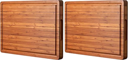 Vista 8 de Tablas de cortar de bambú para cocina, bloque de carnicero de madera extra gruesa, bloque de madera resistente, tablas de embutidos y platos