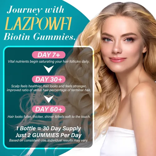 Vista 4 de Gomitas de biotina, vitaminas para la piel y las uñas para hombres y mujeres, vitamina B7 vegana, apoya el crecimiento del cabello y uñas más