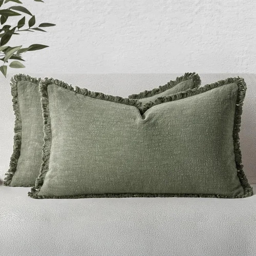 Vista 36 de MIULEE Fundas de almohada decorativas con flecos de lino bohemio beige 16 x