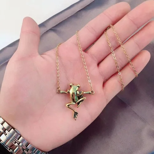 Vista 3 de Juego de collares de rana para colgar en forma de árbol de plata, diseño de rana y animales retro, divertido, vintage, para mujeres y niñas, regalo
