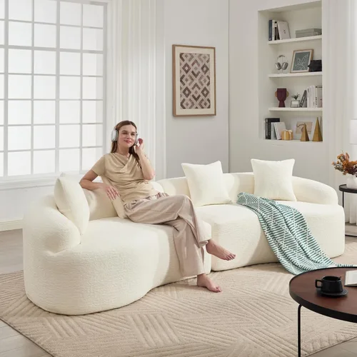 Vista 9 de Sofá modular curvado de 98.8 pulgadas con diván, sofá en forma de L, sofá deshuesado en forma de L para sala de estar, tela de felpilla de grano