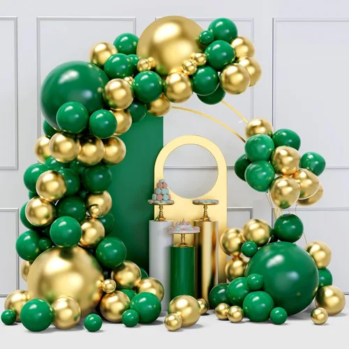 Vista 17 de Kit de arco de guirnalda de globos de color dorado y negro, 134 globos metálicos dorados y negros con diferentes tamaños para graduación
