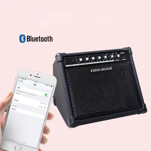 Vista 3 de Coolmusic Amplificador de batería 30W, amplificador de teclado de altavoz de tambor eléctrico inalámbrico con ecualizador de 3 bandas y salida DI