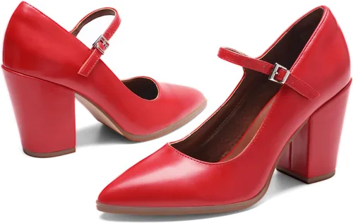 Vista 4 de DREAM PAIRS Zapatos de tacón alto y grueso para mujer, con puntera cerrada, zapatos Mary Jane, puntera puntiaguda, cómodos, zapatos de trabajo