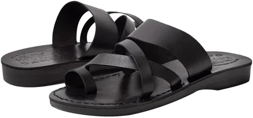 Vista 7 de Holy Land Market Sandalias bíblicas unisex de cuero genuino para adultosniñoschanclaschanclaspantuflas (Jesús - Yashua) Belén estilo negro