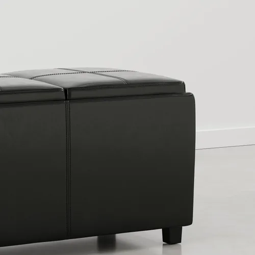 Vista 5 de SIMPLIHOME Avalon - Otomana de almacenamiento, otomana rectangular tapizada de cuero vegano de 42 pulgadas de ancho en color negro carbón, mesa