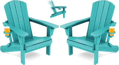 Vista 9 de SERWALL Silla Adirondack plegable ajustable, silla Adirondack reclinable con 3 posiciones reclinables, HDPE para todo tipo de clima, Adirondack