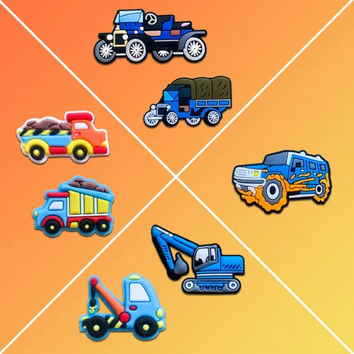 Vista 5 de 25 dijes de cocodrilo para automóviles y camiones para decoración de zapatos de zueco, excavadora, mezclador, camión, accesorios para recuerdo