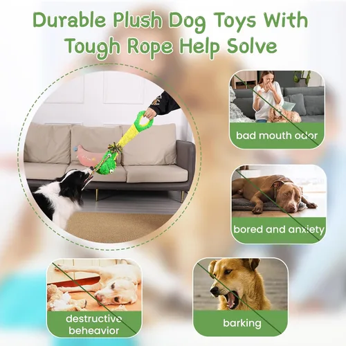 Vista 5 de YINEYA Juguetes resistentes para perros masticadores agresivos, juguete interactivo de tira y afloja para mantenerlos ocupados, juguetes chirriantes